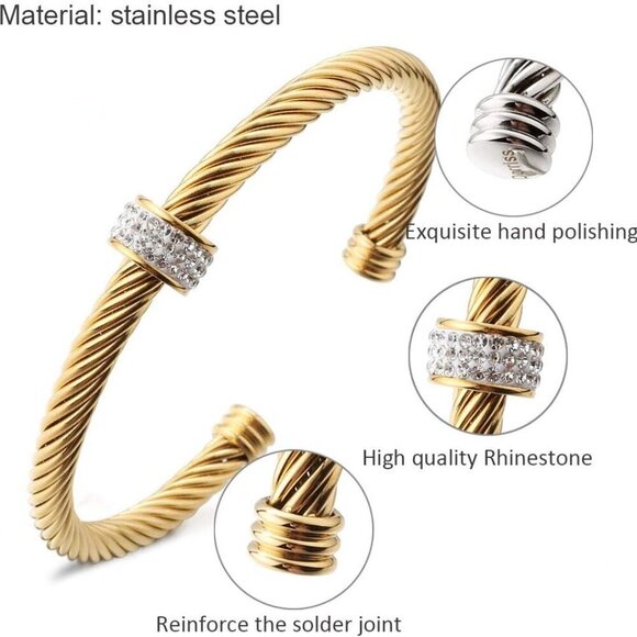 Cable Cuff Bracelets, Stainless Steel Twisted Wire Composite Bracelet Bangles, A - Picture 5 of 9